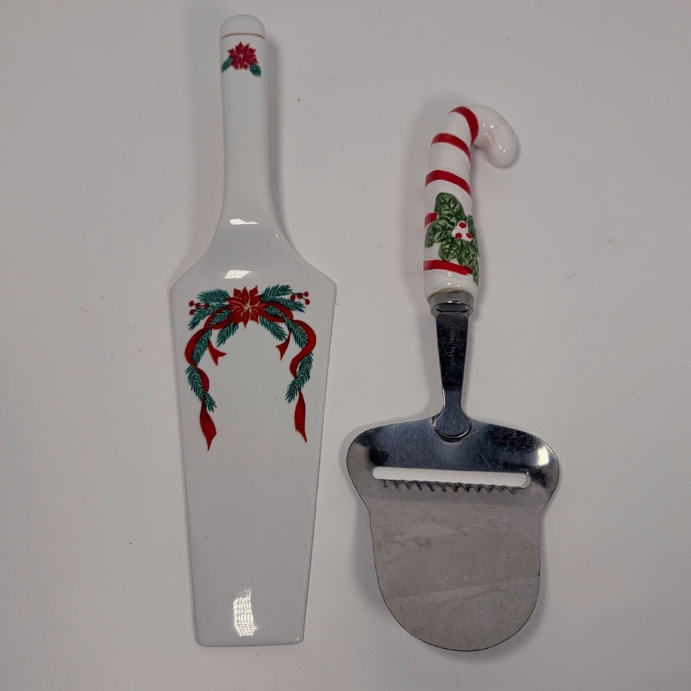 Holiday Serving Set Pie Server Cheese Plane White Red Christmas Decor